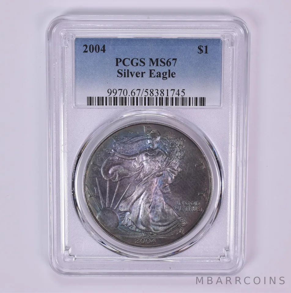 2004 American Silver Eagle MS67 PCGS Beautiful Tone *1512