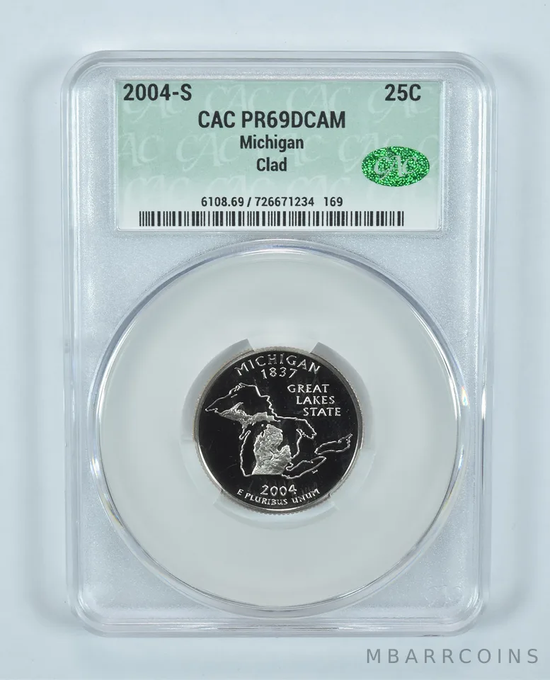 2004-S Washington State Quarter Michigan CLAD PR69 DCAM CAC CACg