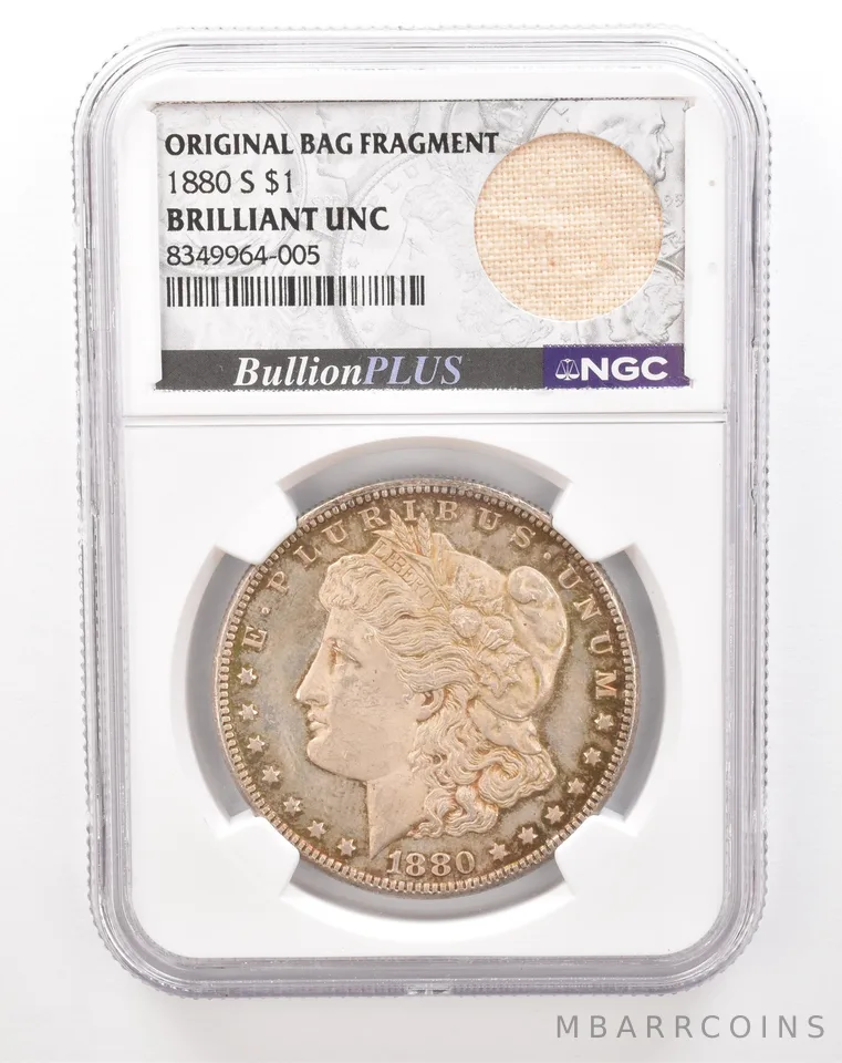 1880-S Morgan Silver Dollar Original Bag Fragment BU NGC Nice Tone a2838