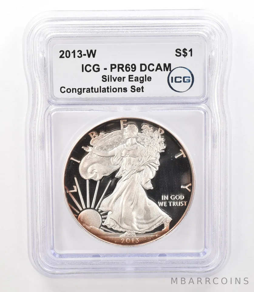 2013-W American Silver Eagle Congratulations Set PR69 ICG Peripheral Tone *3155