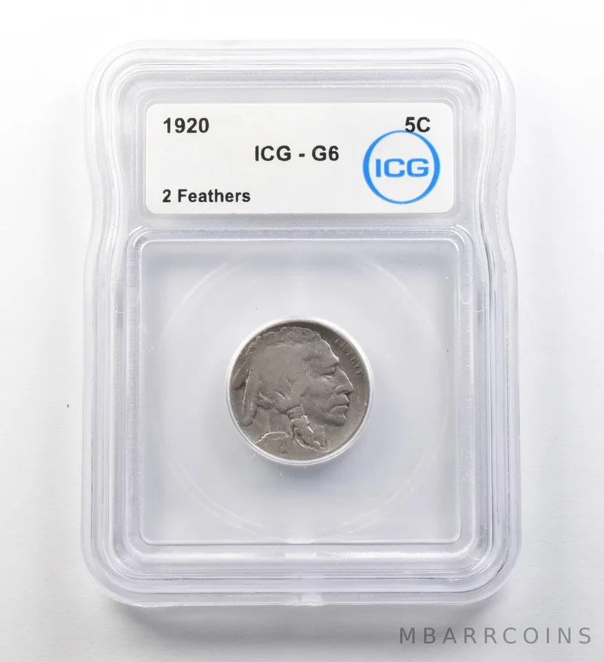 1920 Indian Head Buffalo Nickel 2 Feathers G6 ICG ERROR *8183
