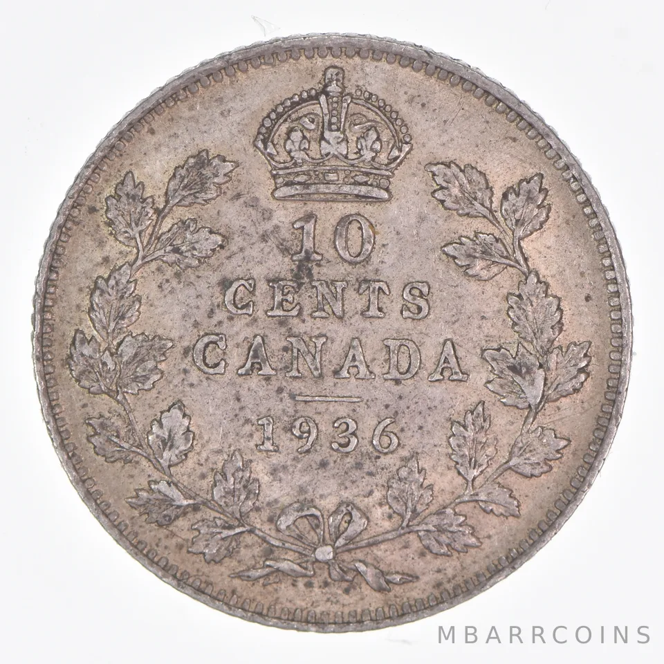 Better Date - 1936 Canada 10 Cents World Coin- Silver *014