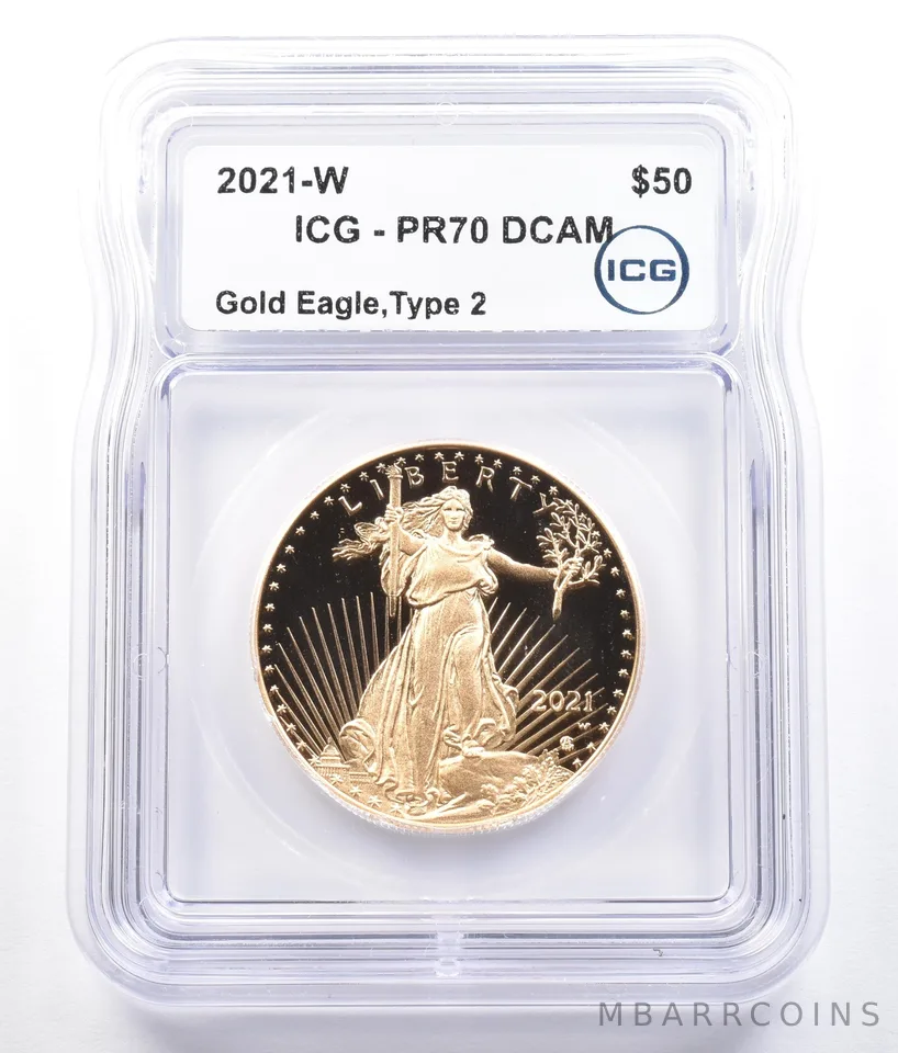 2021-W T2 $50 American Gold Eagle Type 2 - 1 Oz Gold PR70 DCAM ICG