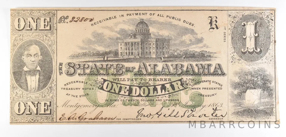1863 $1 Alabama Obsolete Note *8634