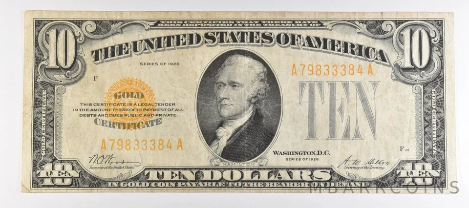 1928 $10 US Gold Certificate Fr#2400 *1009