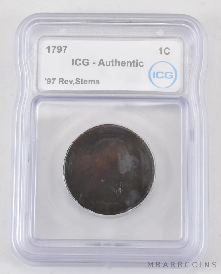 1797 Draped Bust Large Cent 97 Reverse Stems Authentic ICG Beautiful Tone *3645