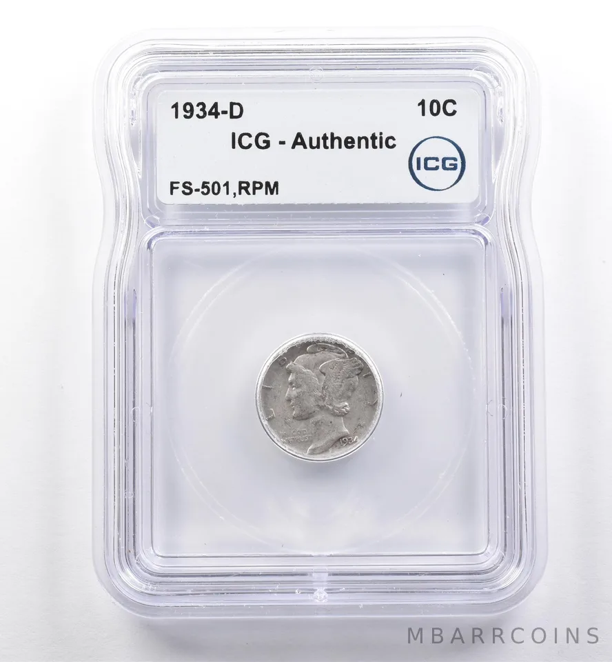 1934-D Mercury Dime FS-501 RPM Authentic ICG *6004