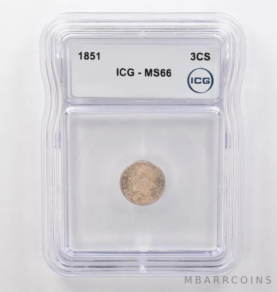 1851 Three Cent Silver Trime MS66 ICG Beautiful Tone *6200