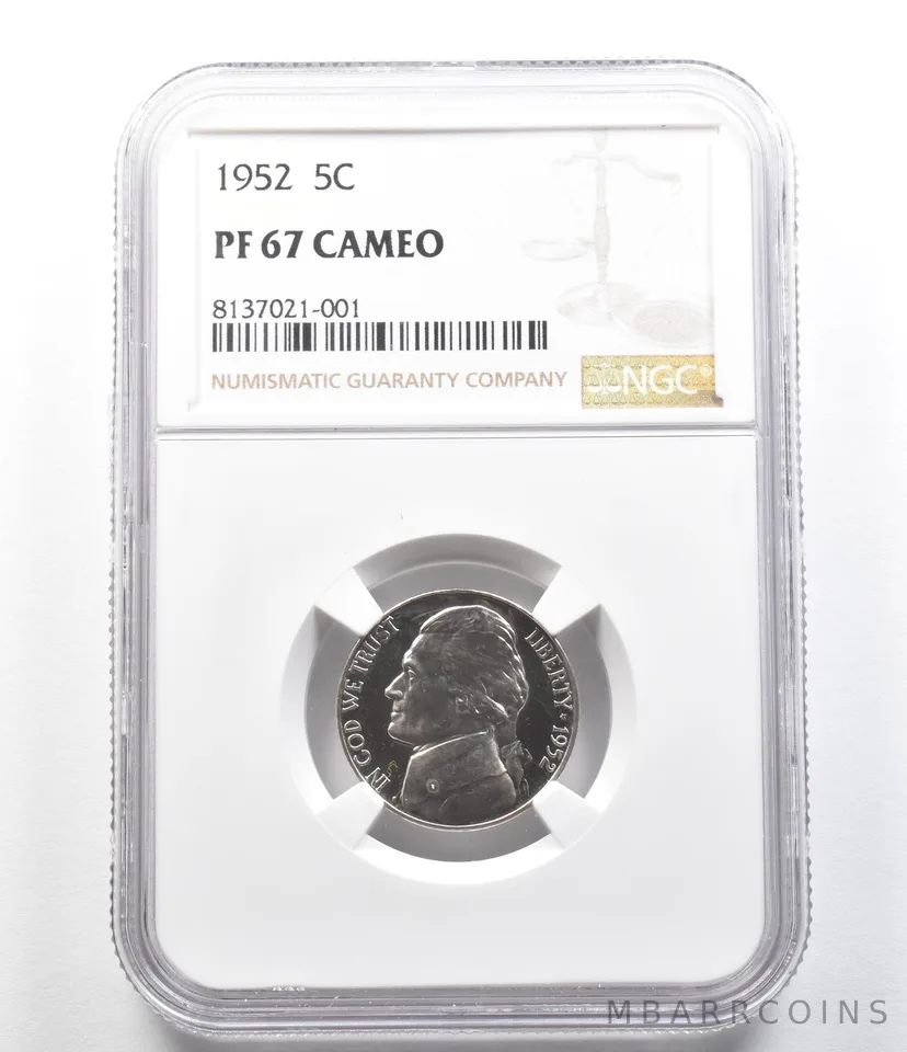 1952 Jefferson Nickel PF67 CAMEO NGC PQ *6962