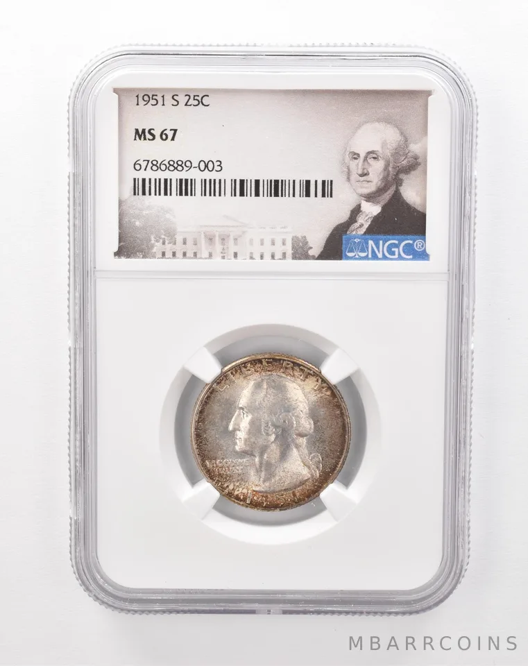 1951-S Washington Quarter MS67 NGC Beautiful Tone a1262
