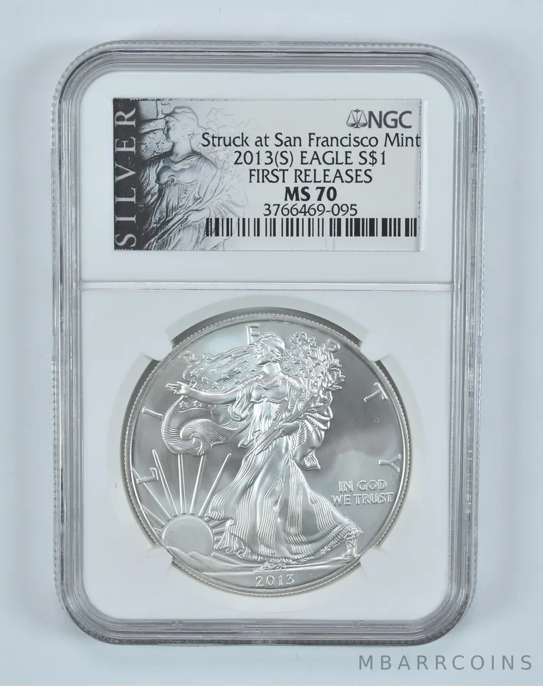 2013-(S) Silver Eagle Struck At SF Mint 1st Releases MS70 NGC Silver Label