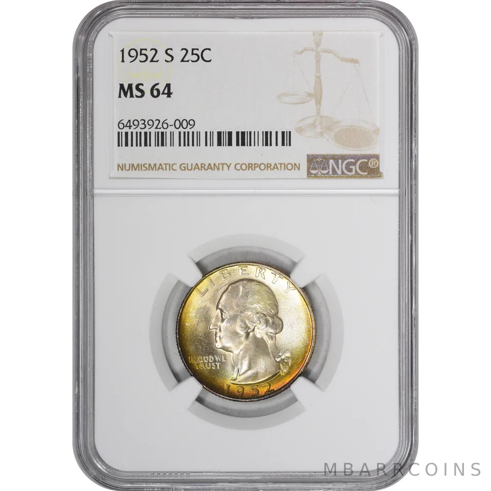 MS64 1952-S Washington Quarter NGC Beautifully Toned a2898