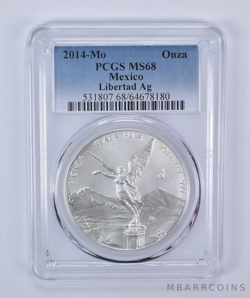 2014 Mo Mexico 1 Onza Silver Libertad MS68 PCGS Blue Label