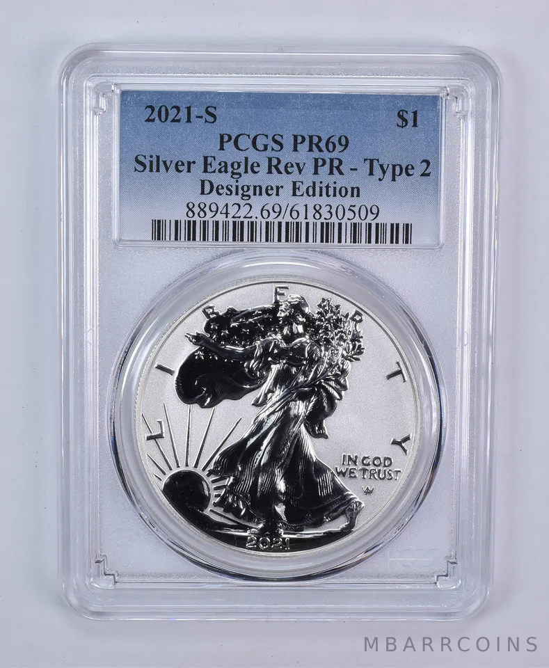 2021-S American Silver Eagle Type 2 Designer Edition Reverse PR69 PCGS