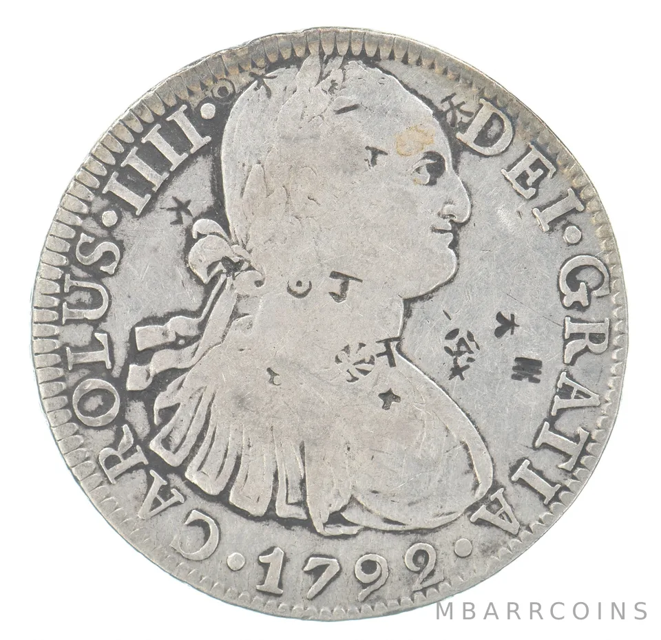 1792 Mexico 8 Reales Beautiful Tone Chinese Chop Marks *0677