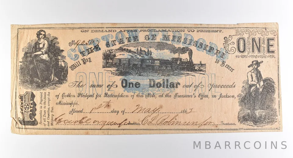 1862 $1 Jackson MS State Of Mississippi Obsolete Note *3796