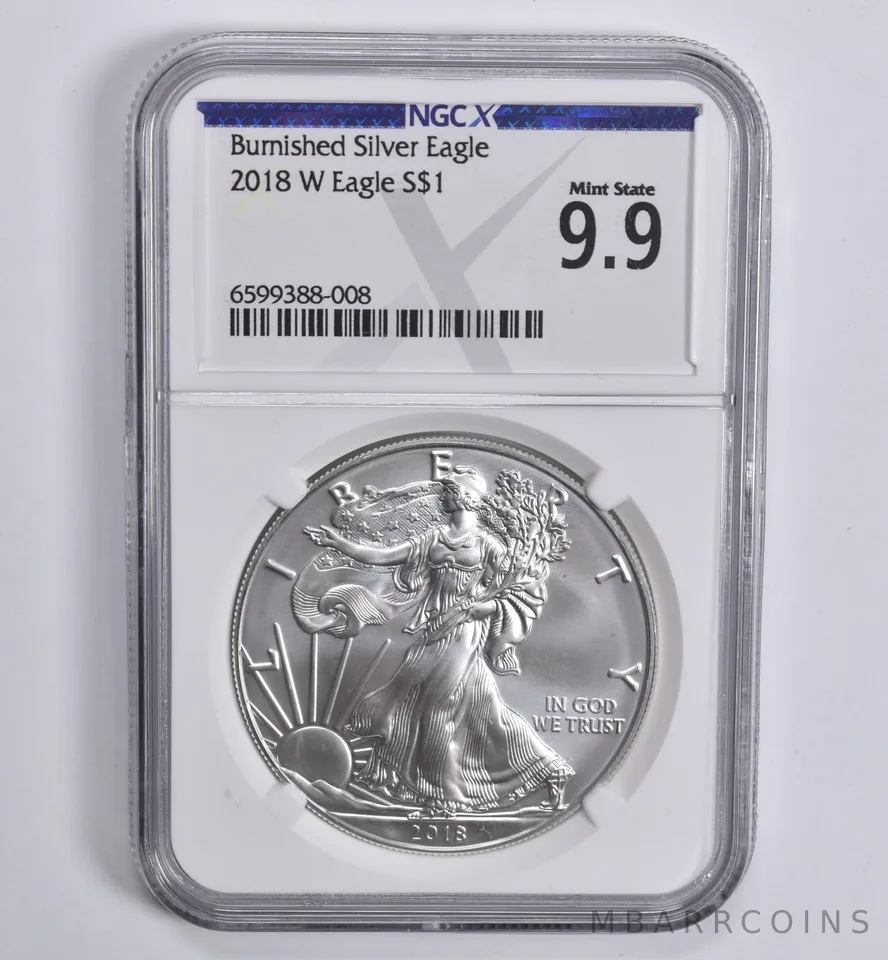 2018-W Burnished Silver Eagle Mint State 9.9 NGC X NGCX ALMOST PERFECT