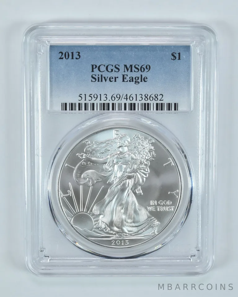 2013 American Silver Eagle 1 Oz MS69 PCGS Blue Lbl