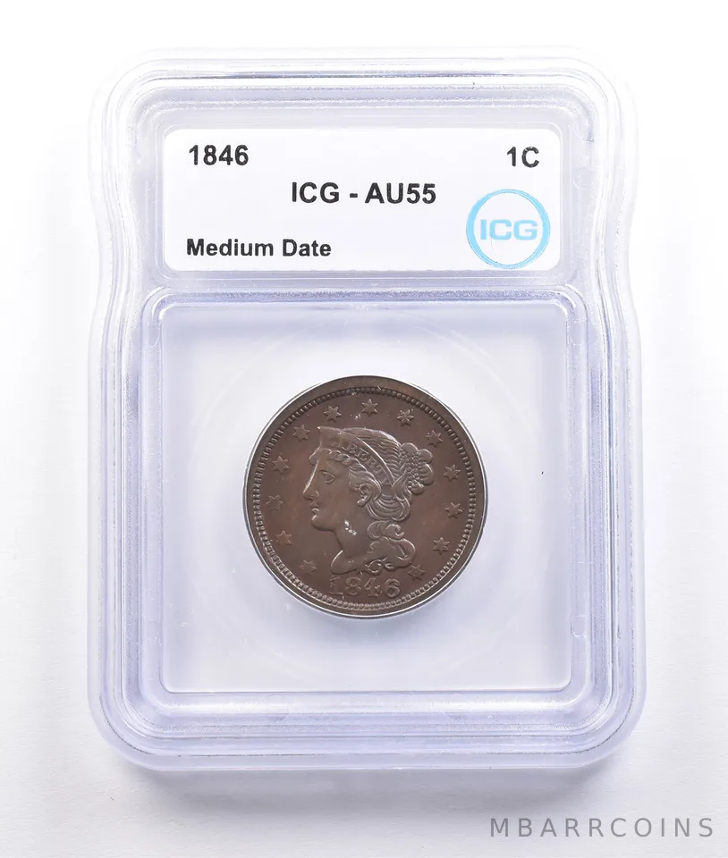 1846 Braided Hair Large Cent Medium Date AU55 ICG *6917