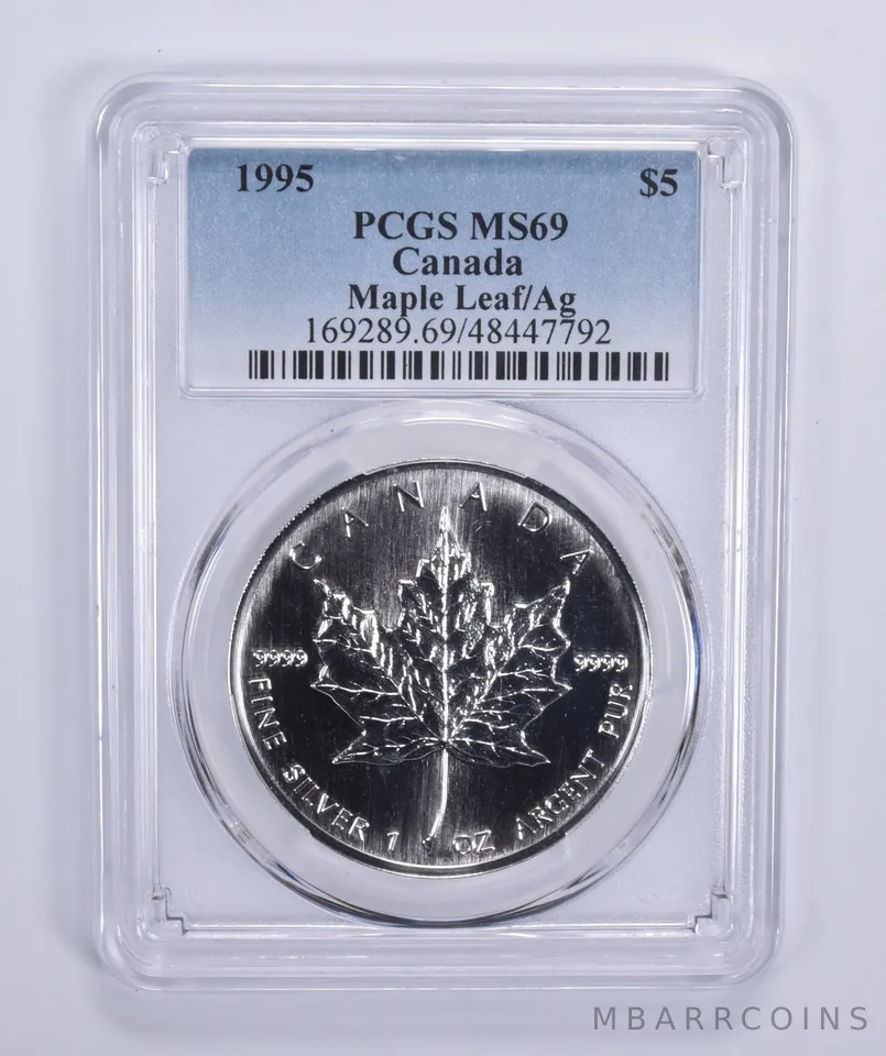 1995 Canada 5 Dollar Maple Leaf 1 Oz Silver MS69 PCGS Blue Label