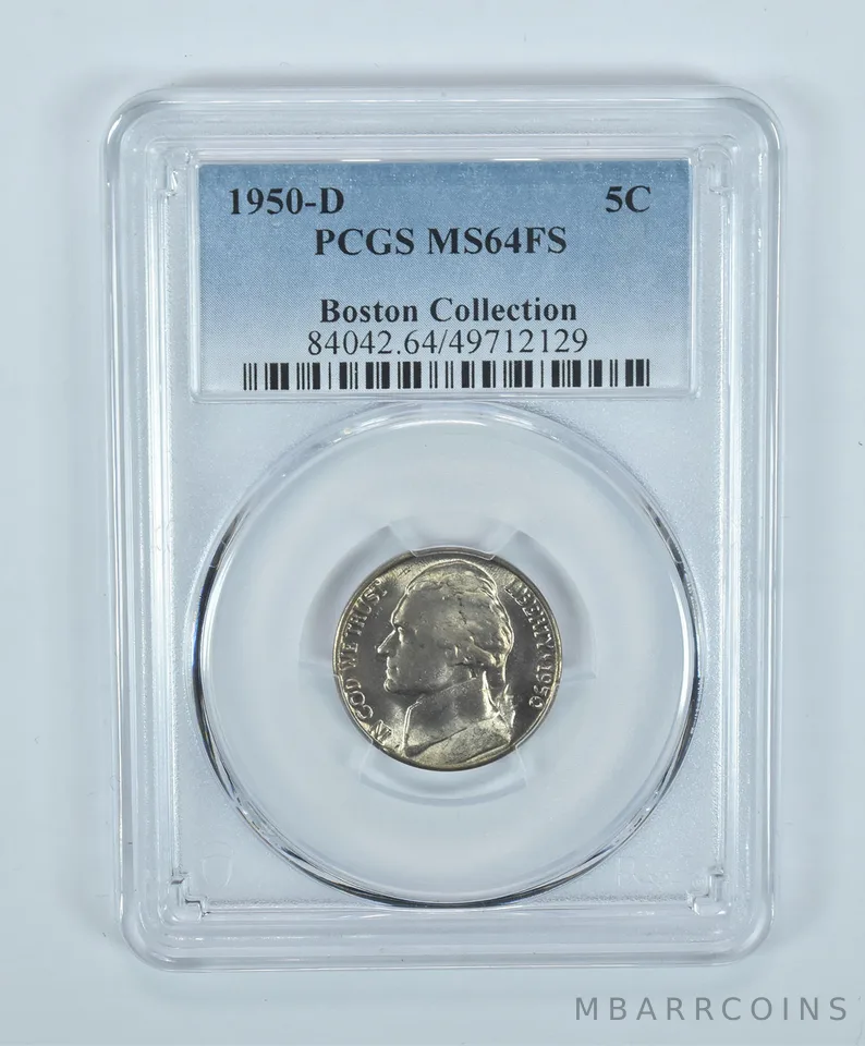 1950-D Jefferson Nickel Boston Collection MS64 FS PCGS Blue Label