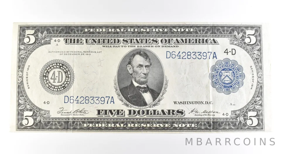 1914 $5 Cleveland OH FRN Large Note Blue Seal *2717