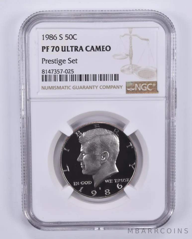 1986-S Kennedy Half Dollar Prestige Set PF70 UCAM NGC Brown Label