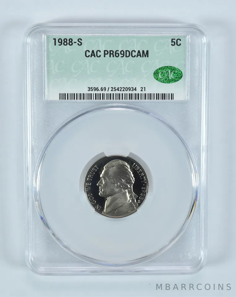 1988-S Jefferson Nickel PR69 DCAM CAC CACg