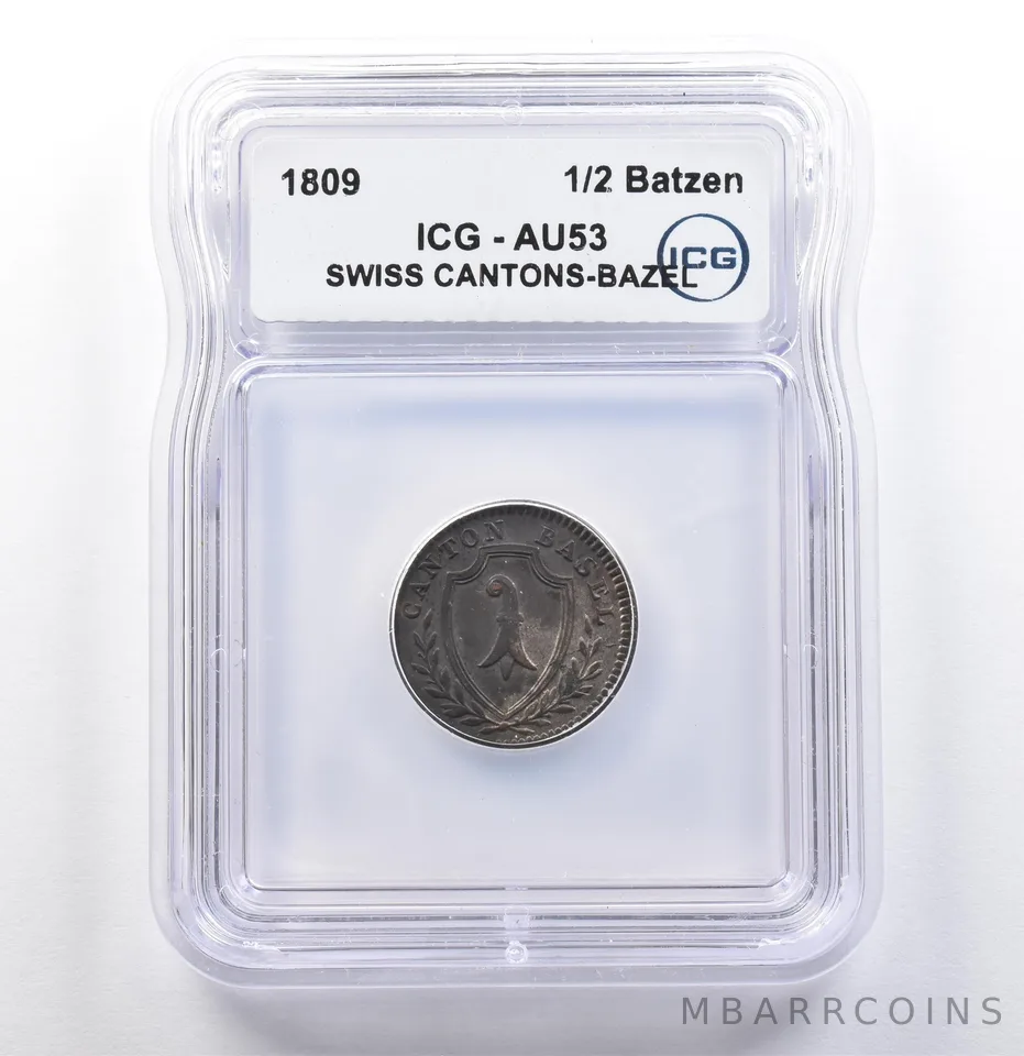 1809 Swiss Cantons-Basel 1/2 Batzen AU53 ICG *9833