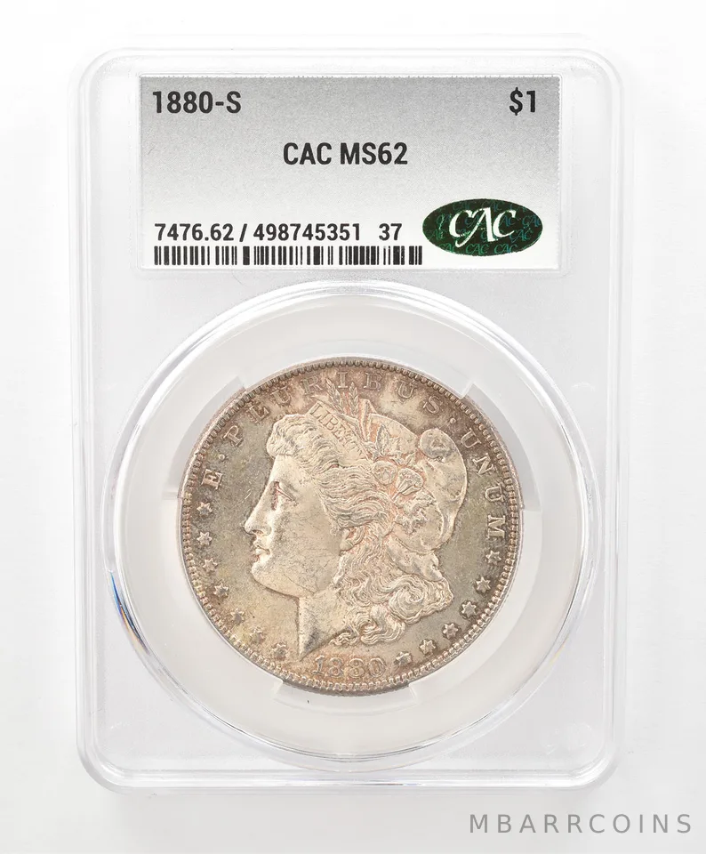 1880-S Morgan Silver Dollar MS62 CAC CACg Beautiful Tone *6616