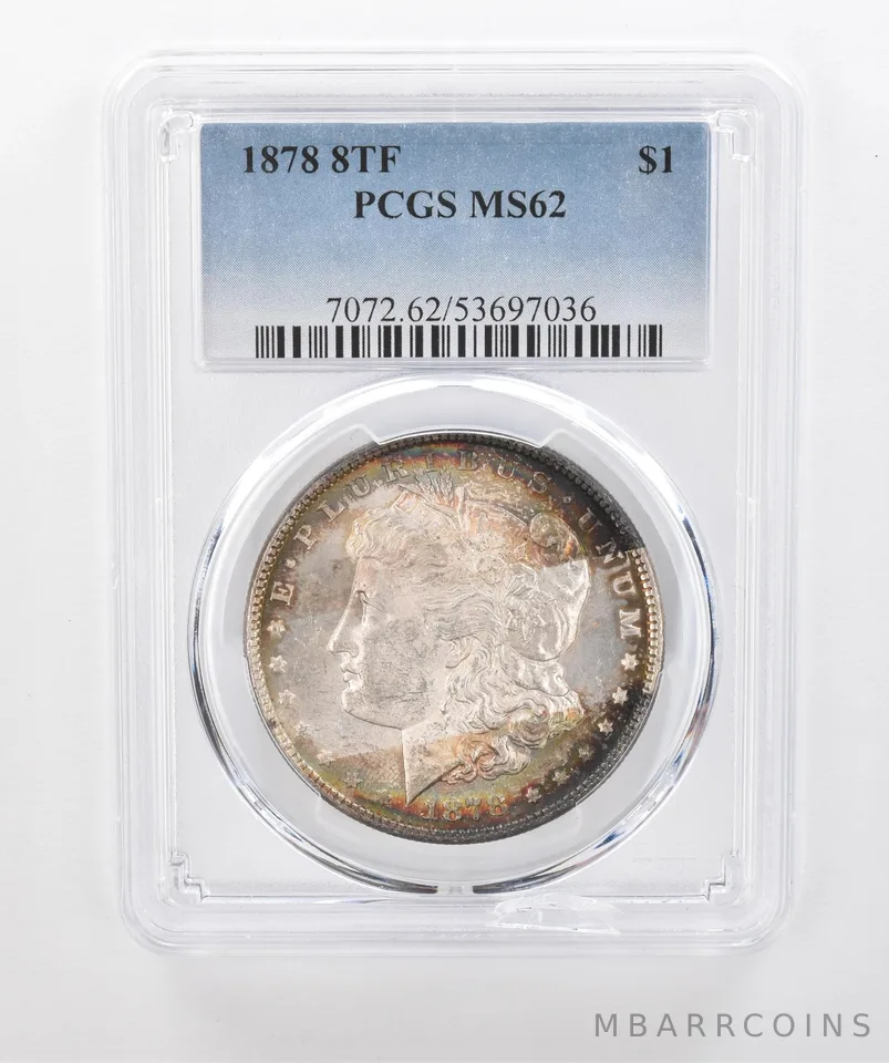 1878 8TF Morgan Silver Dollar MS62 PCGS Beautiful Tone *1496