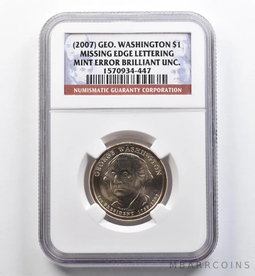 (2007) Presidential $1 Washington Mint Error Missing Edge Lettering BU NGC *9073