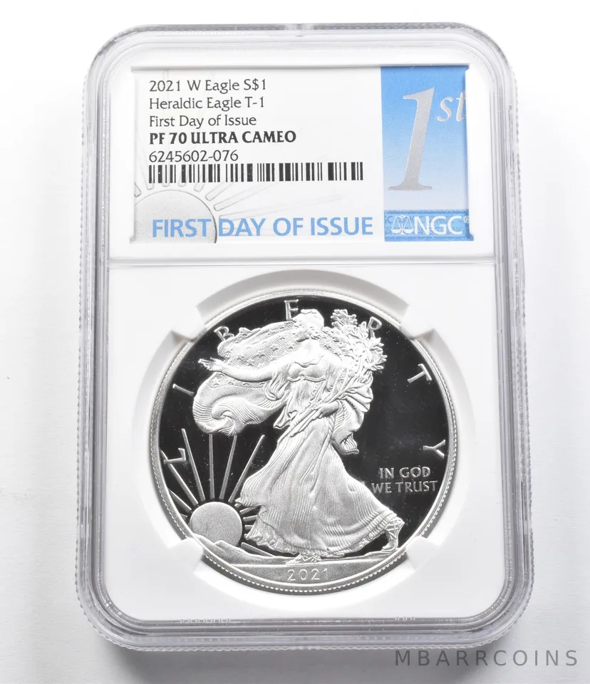 PF70 UCam 2021-W American Silver Eagle Heraldic Eagle T-1 FDOI NGC a5834