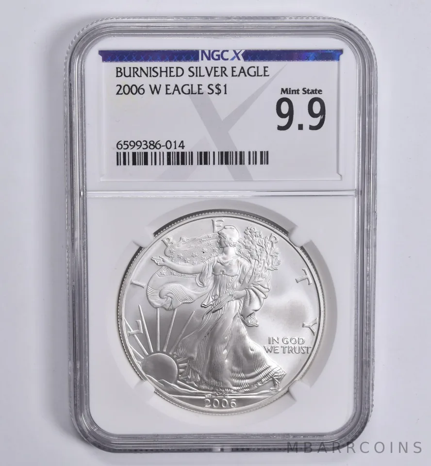 2006-W Burnished Silver Eagle Mint State 9.9 NGC X NGCX ALMOST PERFECT