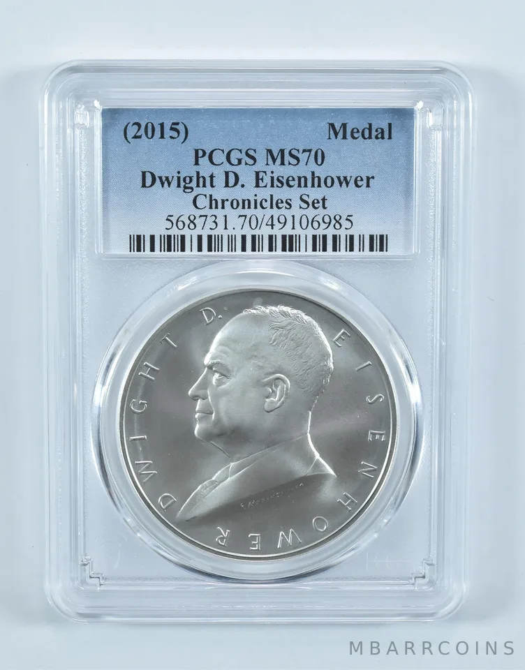 (2015) Silver Medal Dwight D Eisenhower Coin & Chronicles Set MS70 PCGS