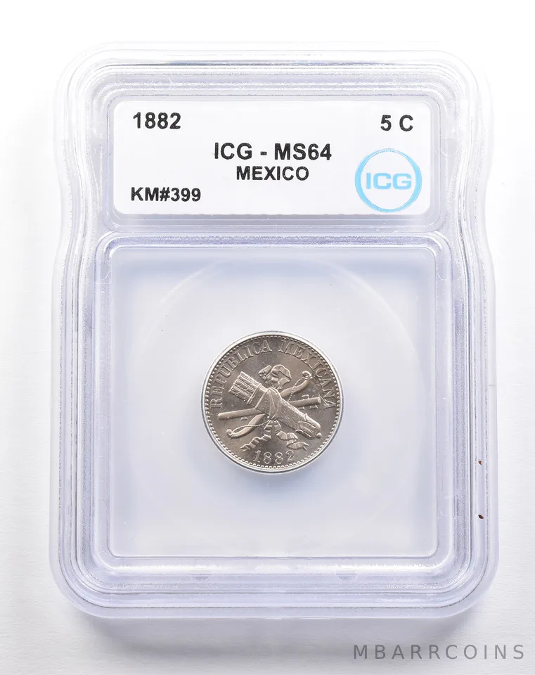 1882 Mexico 5 Centavos KM#399 MS64 ICG *5501