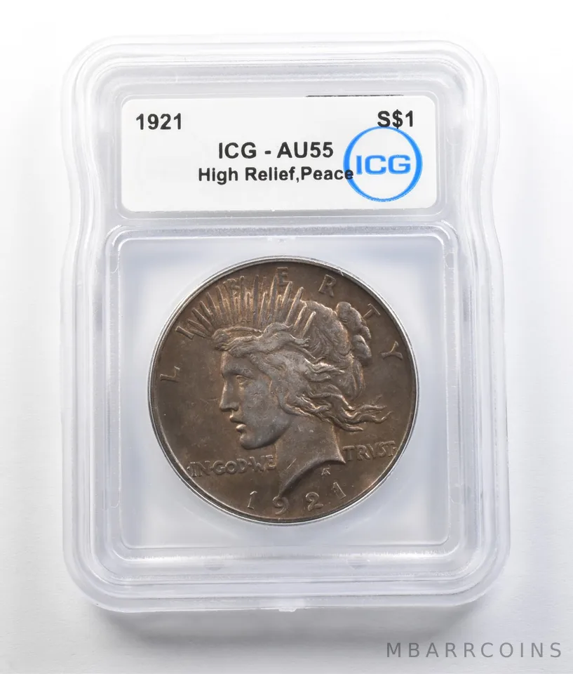 1921 Peace Silver Dollar High Relief AU55 ICG a9342