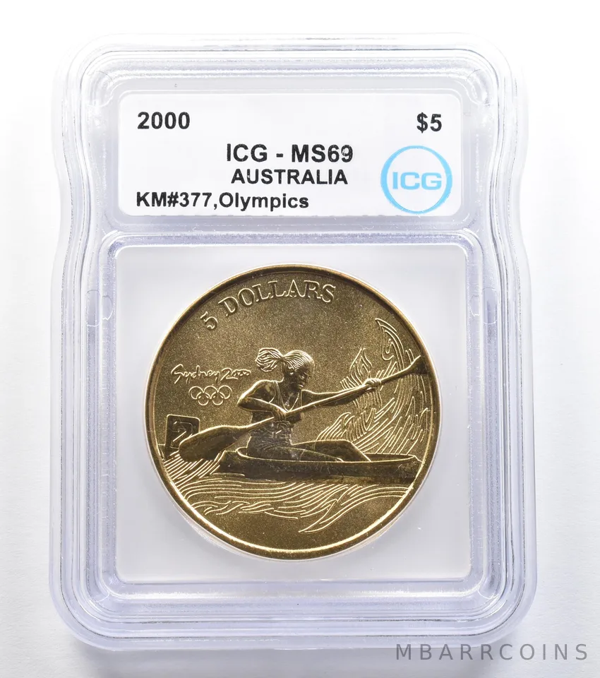 2000 Australia 5 Dollar Sydney Olympics Kayaking KM#377 MS69 ICG a7908