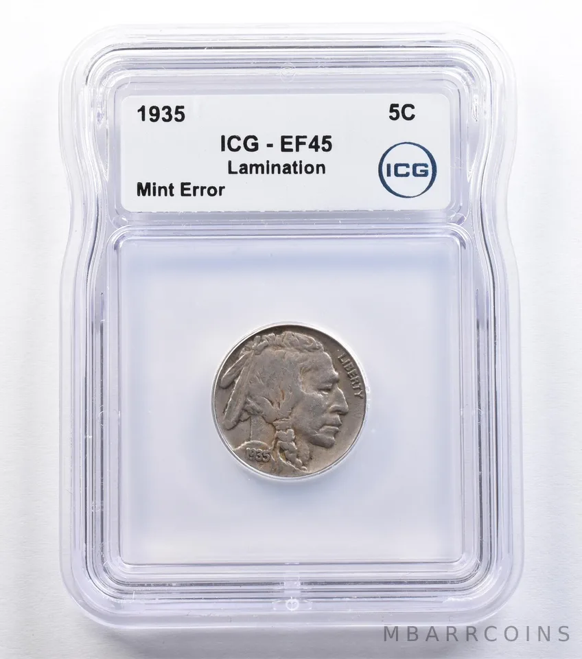 1935 Indian Head Buffalo Nickel Mint Error Lamination EF45 ICG *2218