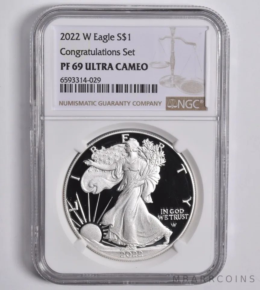 2022-W American Silver Eagle Congratulations Set PF69 UCAM NGC Brown Lbl