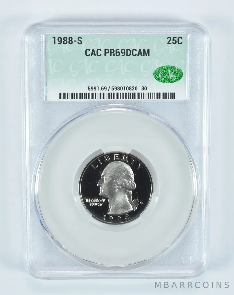 1988-S Washington Quarter PR69 DCAM CAC CACg