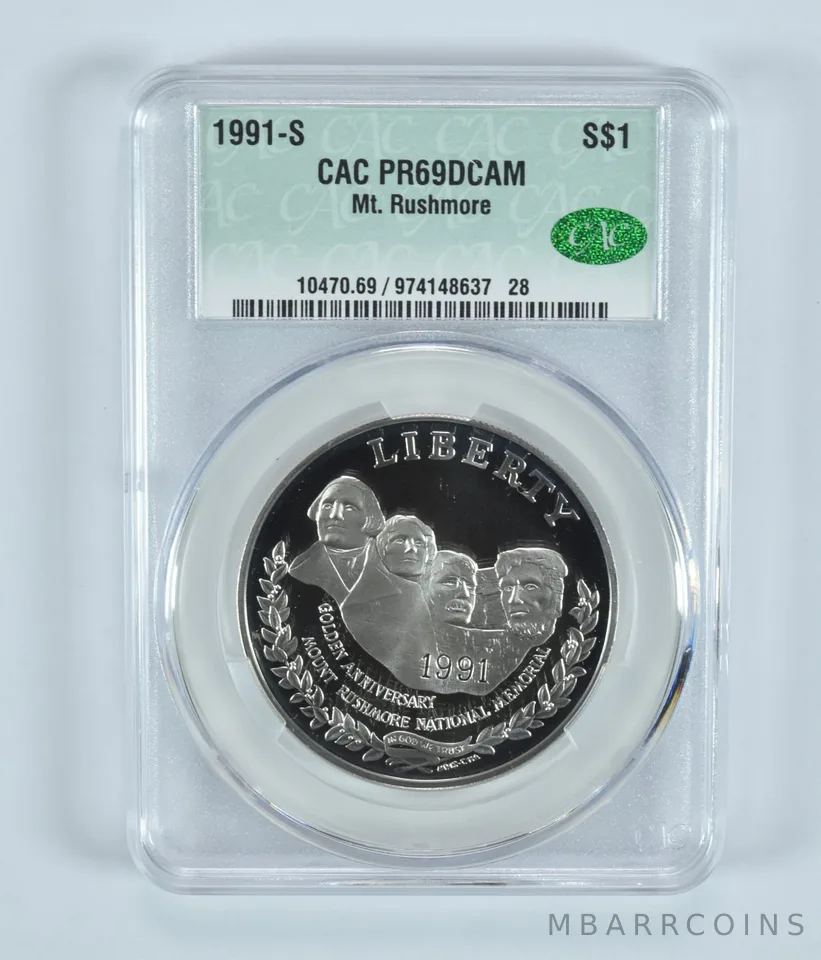 1991-S Mount Rushmore Commemorative Silver Dollar PR69 DCAM CAC CACg