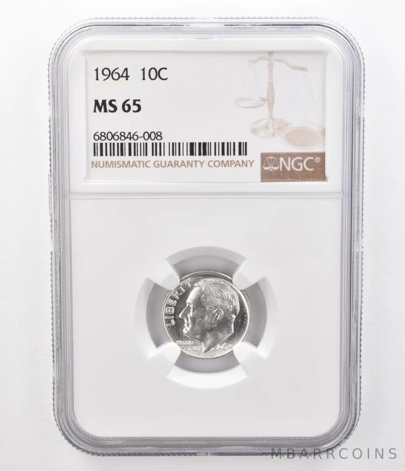 1964 Roosevelt Dime MS65 NGC Beautifully Toned Reverse *8595