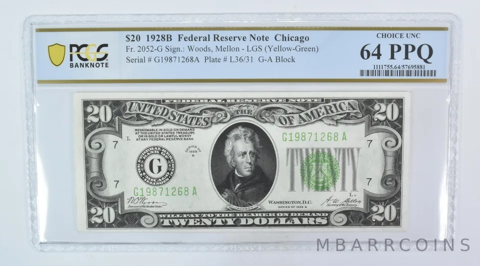 1928 B $20 Chicago IL FRN Fr#2052-G Choice Unc 64 PPQ PCGS *5990