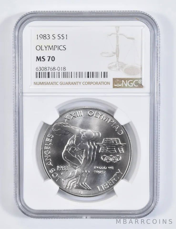 1983-S Olympic Discus LA Commemorative Silver Dollar MS70 NGC