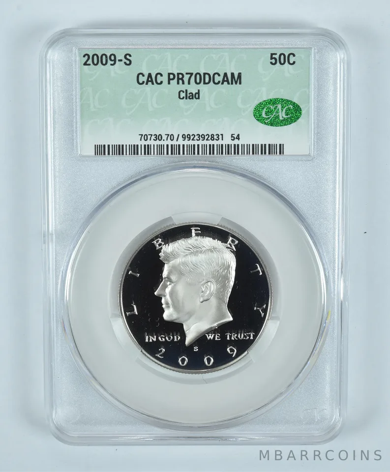 2009-S Kennedy Half Dollar CLAD PR70 DCAM CAC CACg
