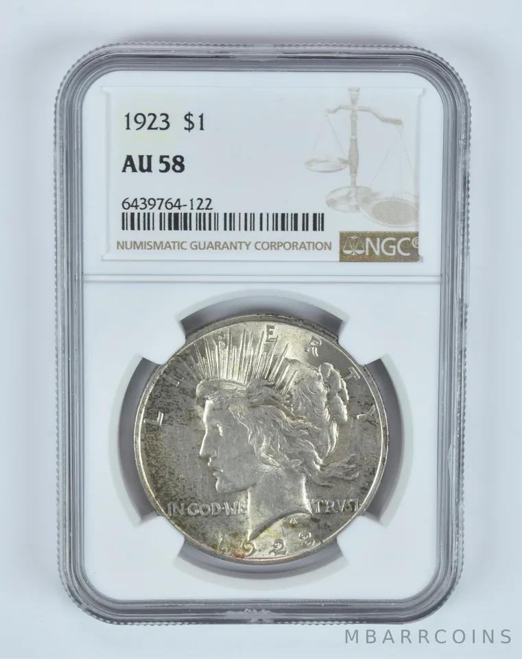 AU58 1923 Peace Silver Dollar NGC - Great Golden Tone a7847