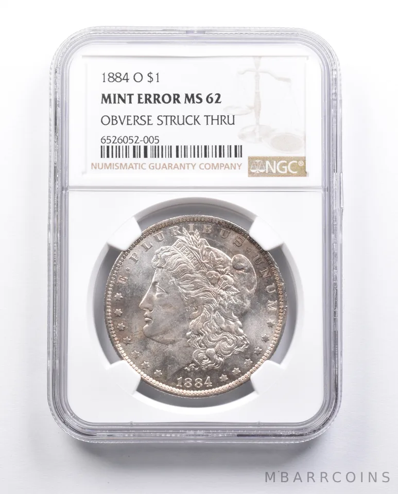 MS62 1884-O Morgan Silver Dollar Error OBV Struck Thru NGC *6673