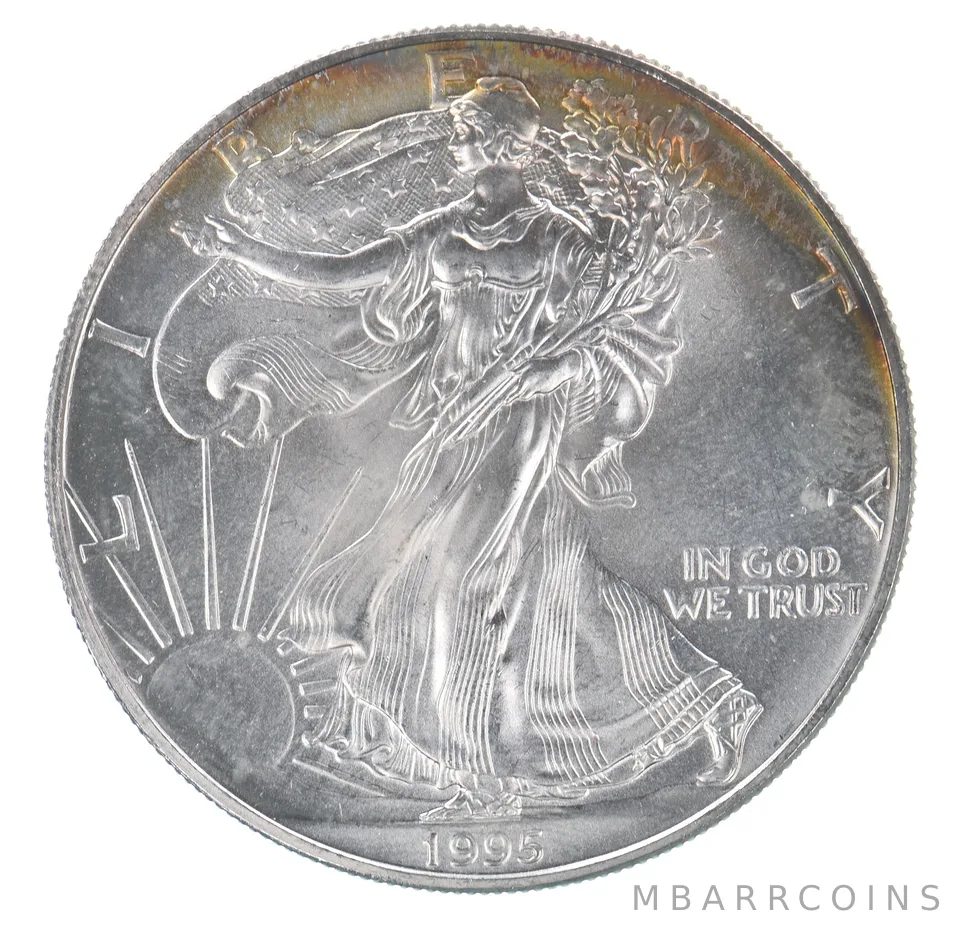 Beautiful Toned - 1995 American Silver Eagle 1 Troy Oz .999 Fine Silver *079
