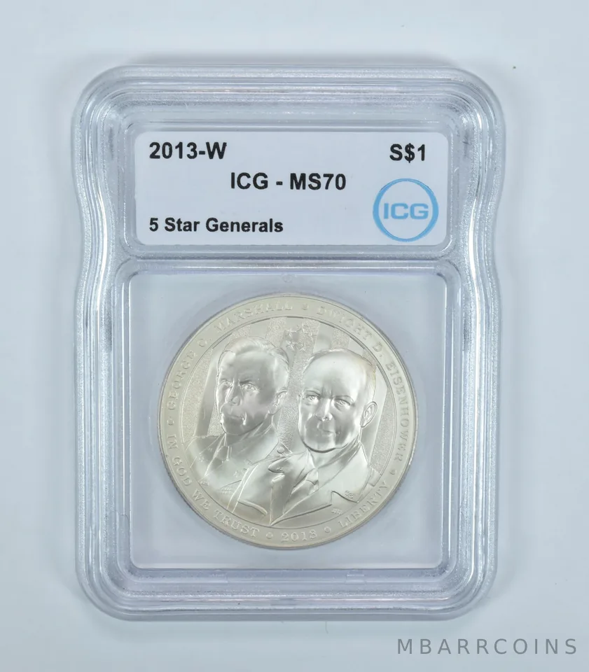 2013-W 5 Star Generals Commemorative Silver Dollar MS70 ICG